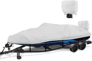 1200D Waterproof Boat Cover - Fits 14-15.8 ft Bass, V-Hull, Tri-Hull, Fish & Ski, Runabout Bowrider Boats - Heavy Duty Canvas Gray