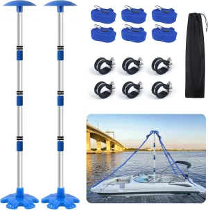 2 Pack Boat Cover Support Poles with Heavy Anti-Slip Rubber Base,Upgrade Reinforced Boat Cover Support System with Straps,Aluminum Poles Adjustable Height from 22.4” to 58.3” (Blue)