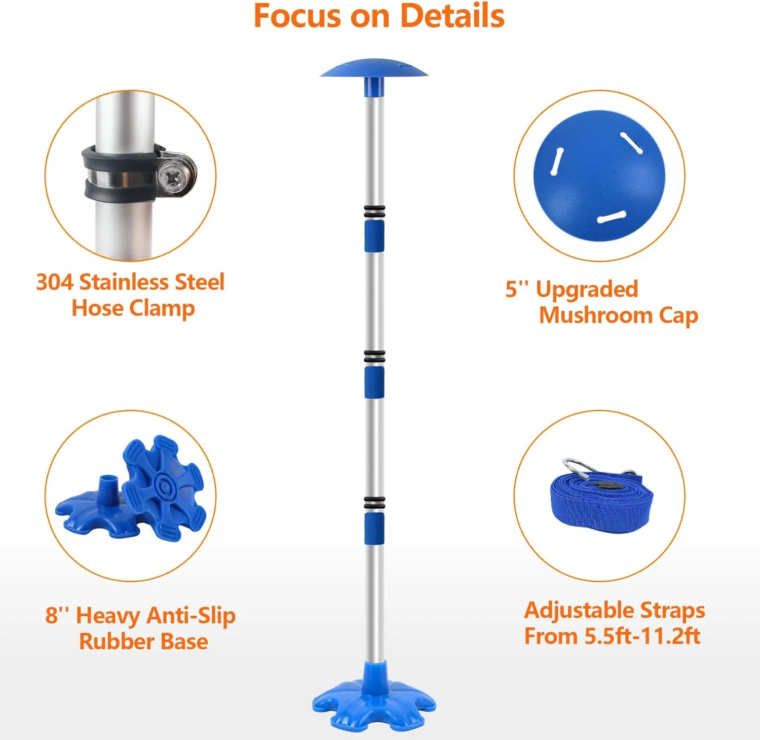 2 Pack Boat Cover Support Poles with Heavy Anti-Slip Rubber Base,Upgrade Reinforced Boat Cover Support System with Straps,Aluminum Poles Adjustable Height from 22.4” to 58.3” (Blue)