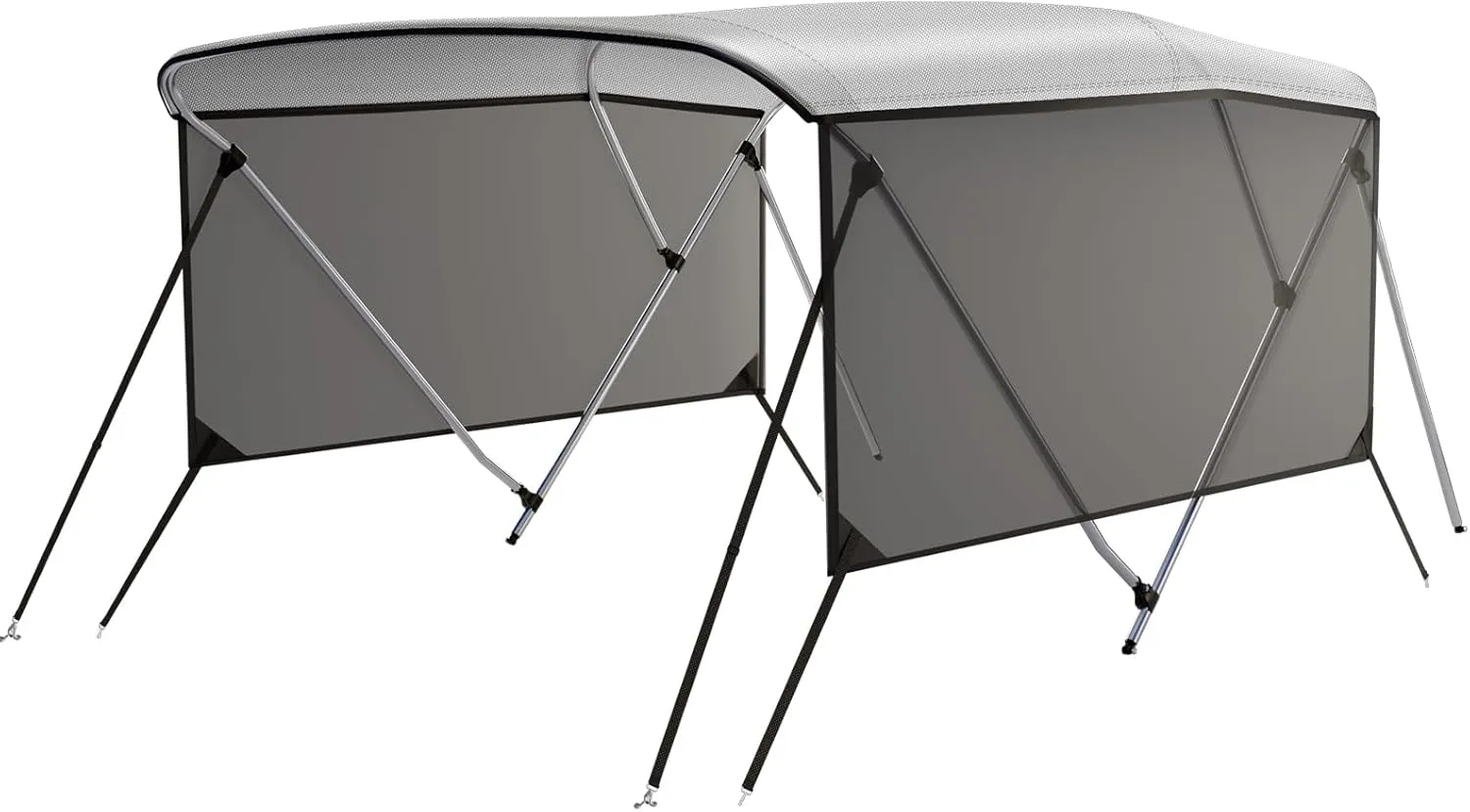 3 Bow Bimini Top for Boat, 6' L x 46" H x 54"-84" W Boat Canopy with 2 Removable Side Curtains, 2 Stable Rear Support Bars, Marine Grade Canvas, PU Coated Fabric