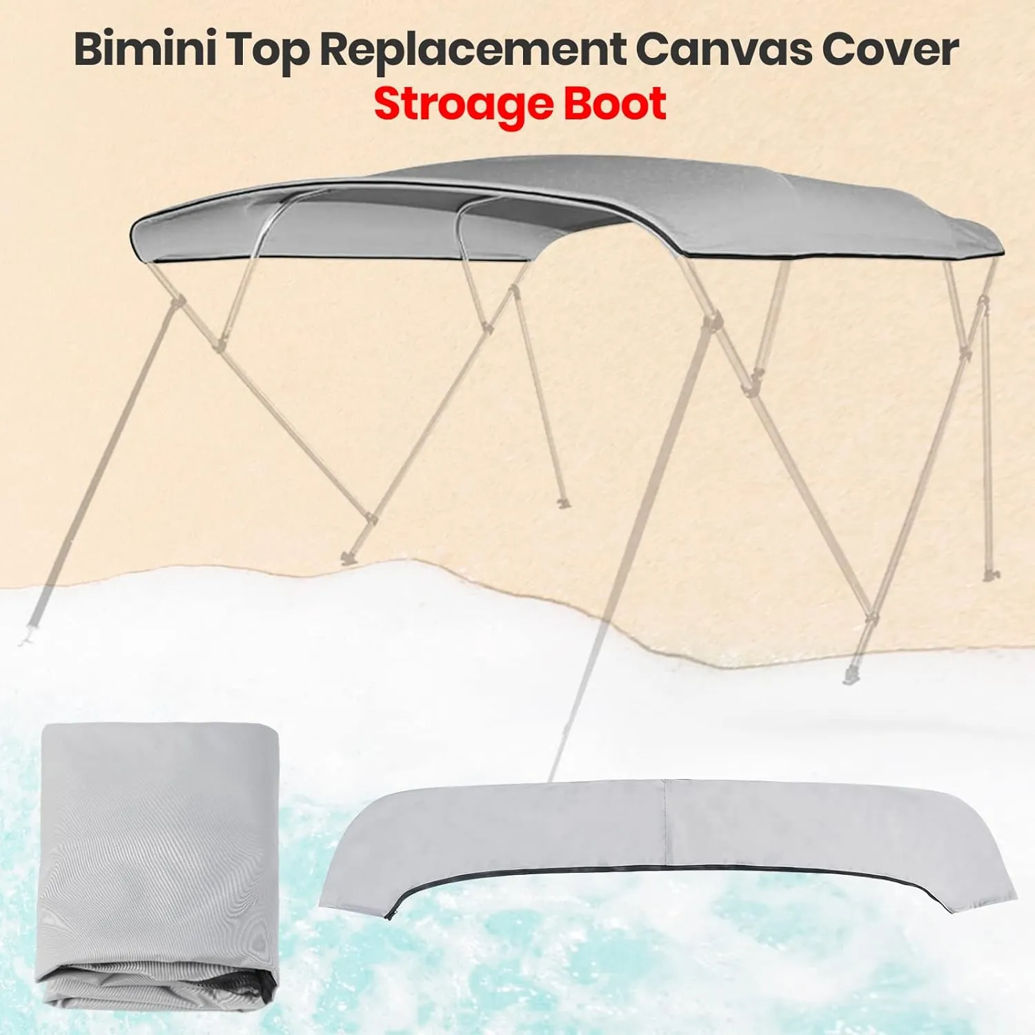 4 Bow Bimini Top Replacement Cover Waterproof 600D Sun Shade Boat Canopy with Storage Boot,Blue/Gray 54''-103''W x 96''L x 54''H