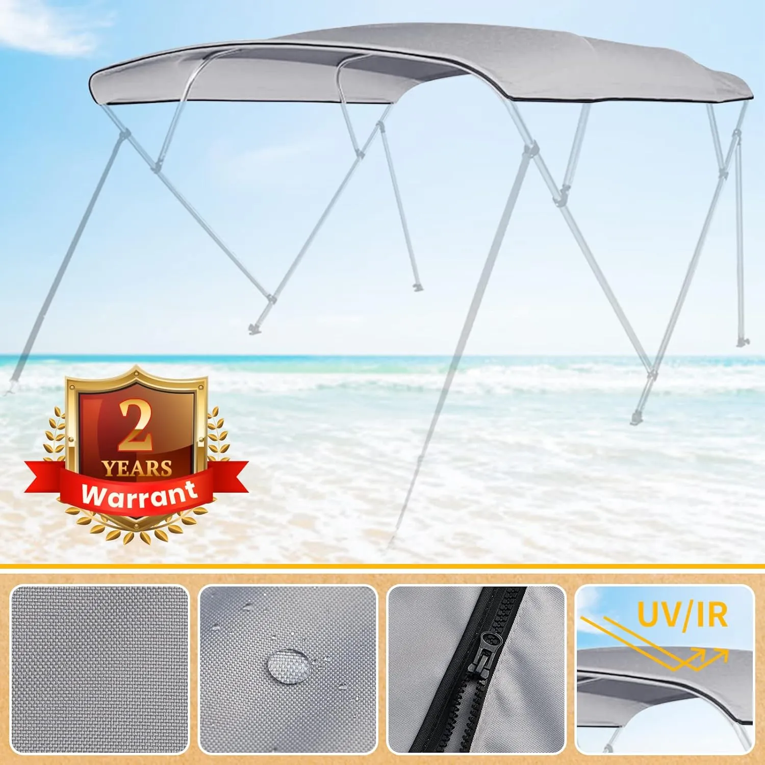 4 Bow Bimini Top Replacement Cover Waterproof 600D Sun Shade Boat Canopy with Storage Boot,Blue/Gray 54''-103''W x 96''L x 54''H