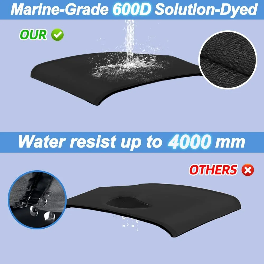 4 Bow Marine Grade Fade and Crack Resistant Bimini Top Replacement Cover, Heavy-Duty Waterproof and UV-proof Sun Shade Boat Canopy,Easy Install Zipper Sleeves Boat Awning/Without Frame,Black