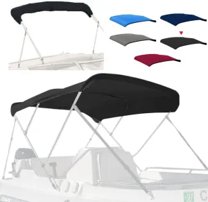 4 Bow Marine Grade Fade and Crack Resistant Bimini Top Replacement Cover, Heavy-Duty Waterproof and UV-proof Sun Shade Boat Canopy,Easy Install Zipper Sleeves Boat Awning/Without Frame,Black