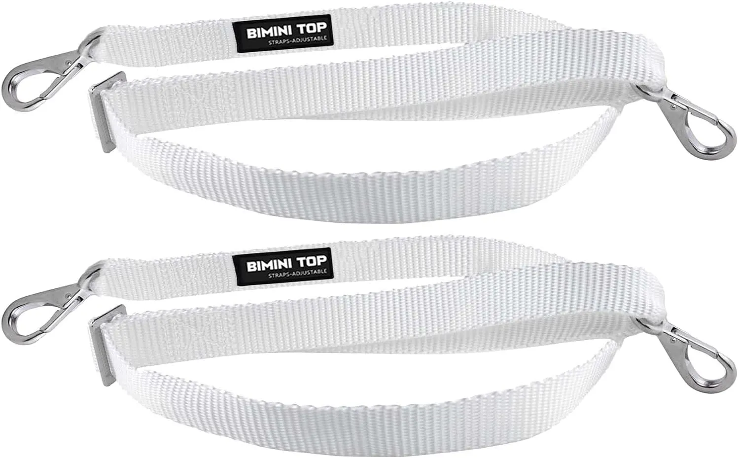 Adjustable Bimini Top Straps, 2 Pcs Marine Webbing Nylon Bimini Top Strap, Heavy Duty Boat Canopy Straps 24 Inch - 60 Inch,Stainless Steel Boat Awning Hardware Accessories,White