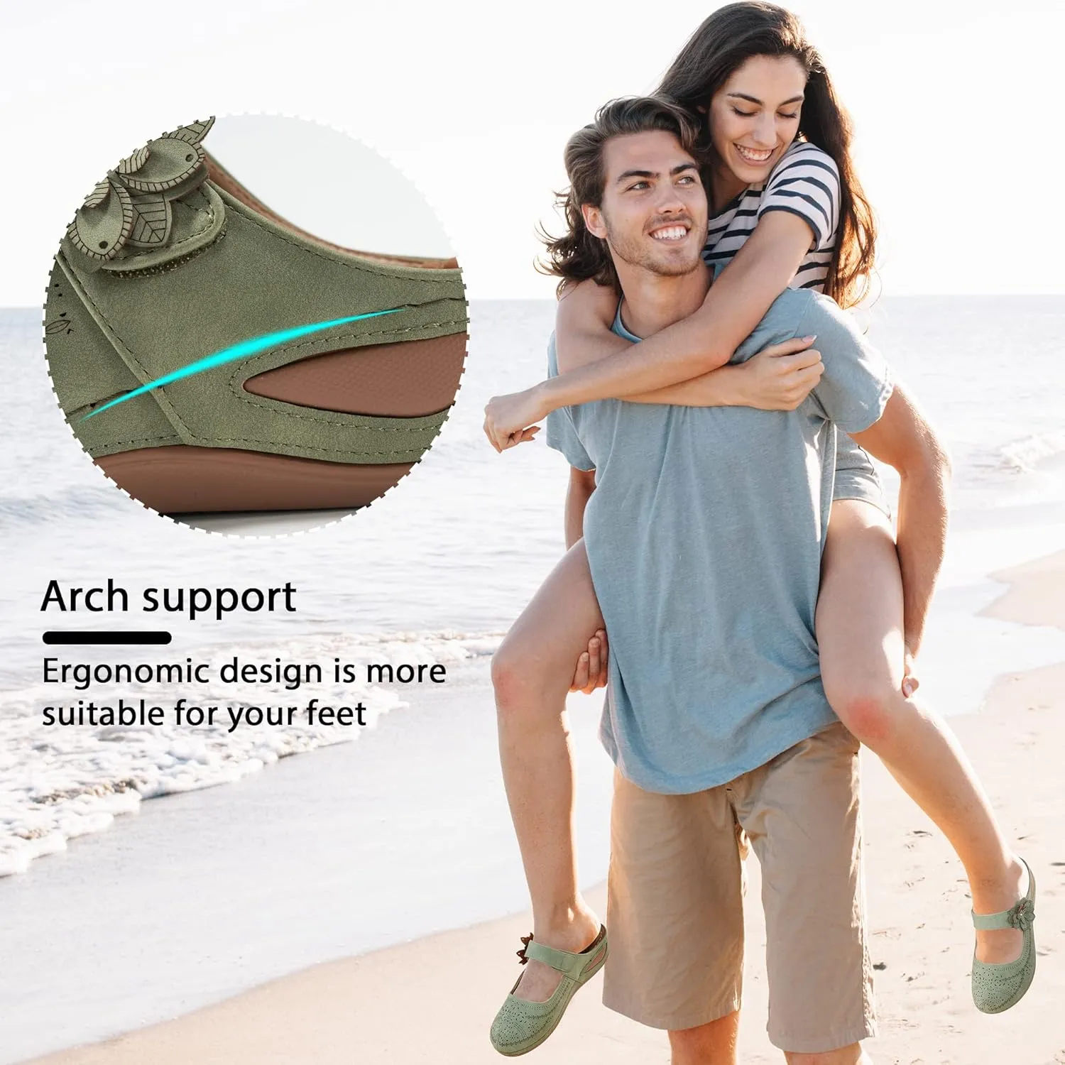 Alicegana Mules for Women Dressy Summer Closed Toe Sandals Casual Slip On Wedge with Adjustable Hook Loop
