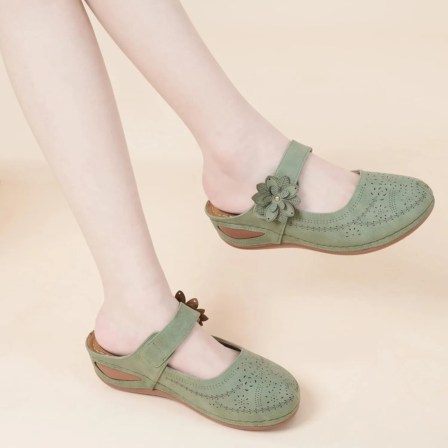Alicegana Mules for Women Dressy Summer Closed Toe Sandals Casual Slip On Wedge with Adjustable Hook Loop