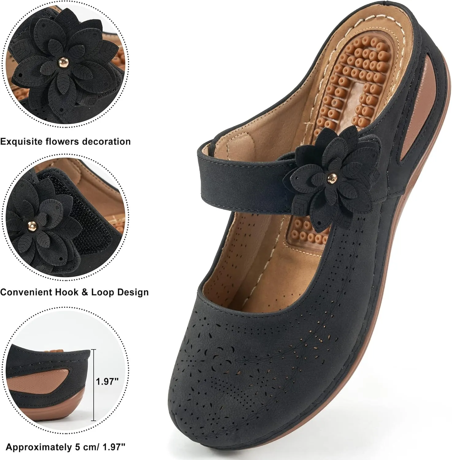 Alicegana Mules for Women Dressy Summer Closed Toe Sandals Casual Slip On Wedge with Adjustable Hook Loop