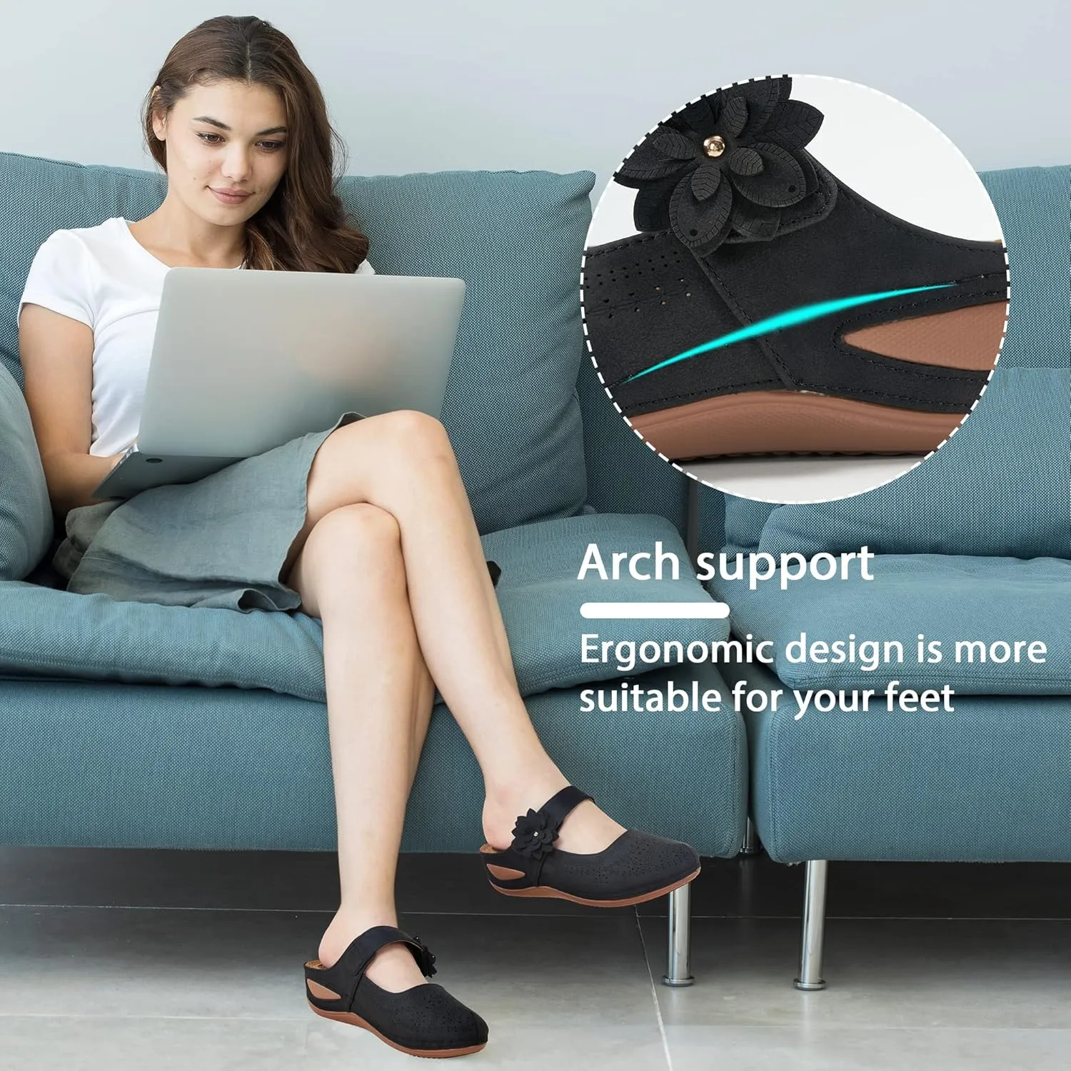 Alicegana Mules for Women Dressy Summer Closed Toe Sandals Casual Slip On Wedge with Adjustable Hook Loop