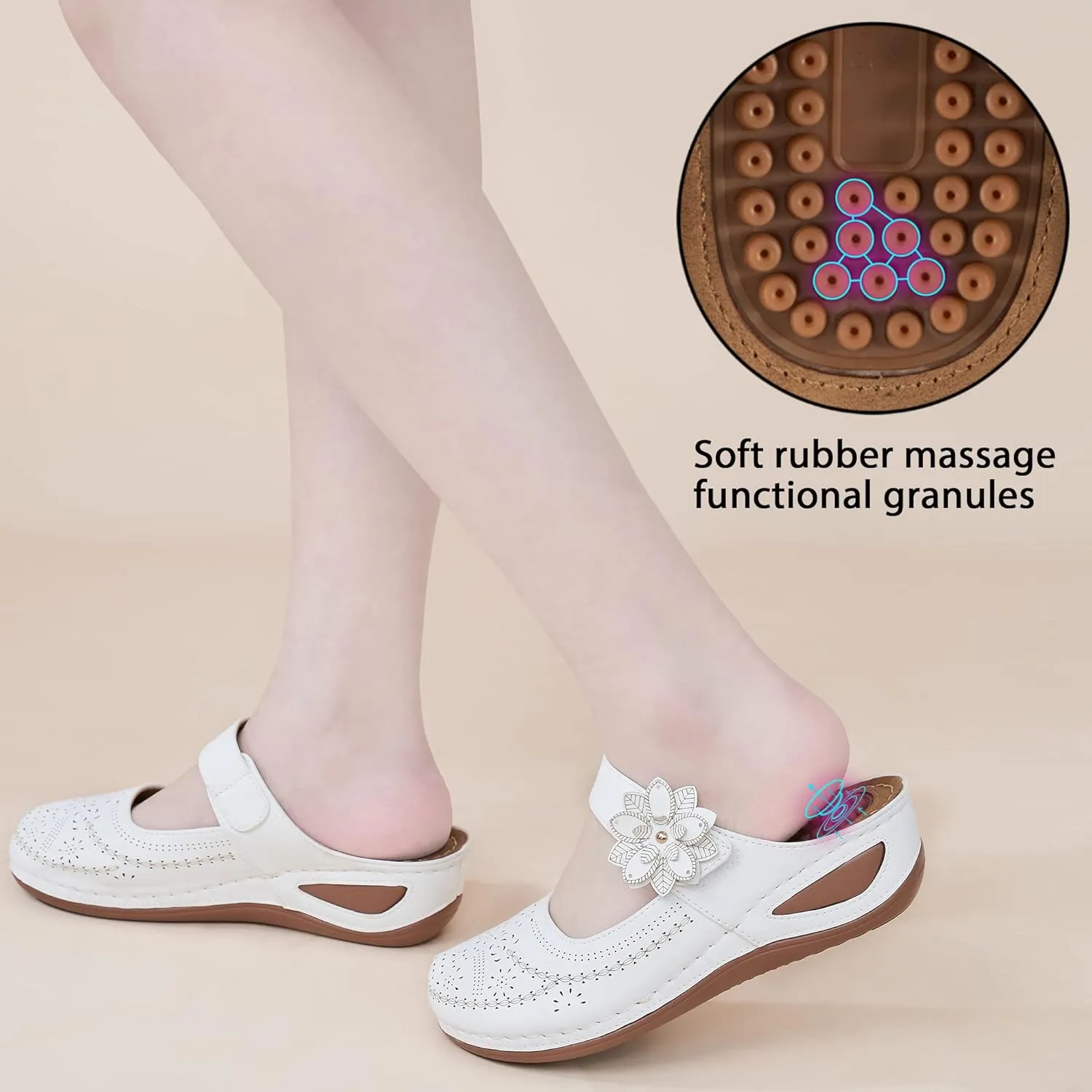Alicegana Mules for Women Dressy Summer Closed Toe Sandals Casual Slip On Wedge with Adjustable Hook Loop