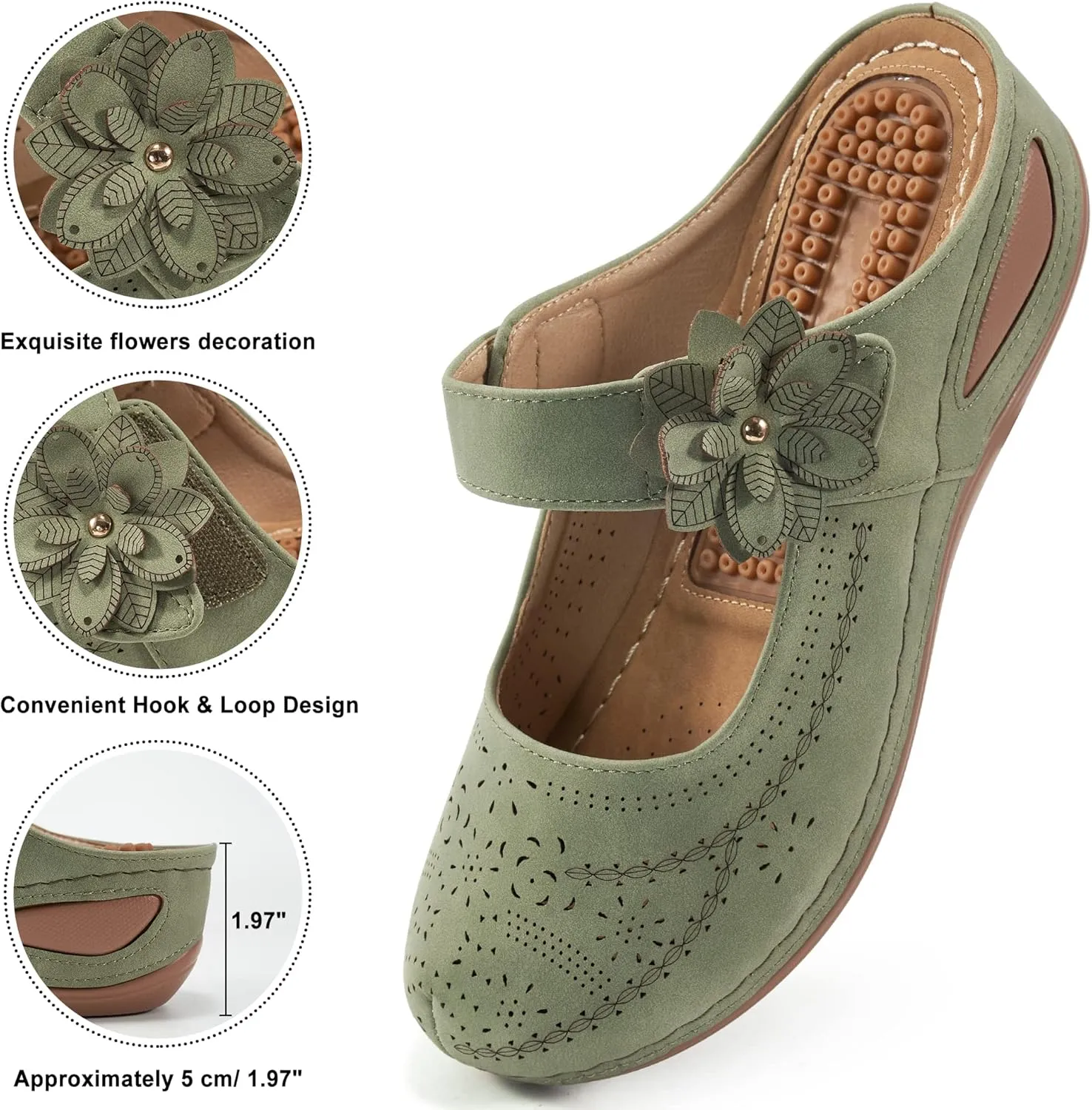 Alicegana Mules for Women Dressy Summer Closed Toe Sandals Casual Slip On Wedge with Adjustable Hook Loop