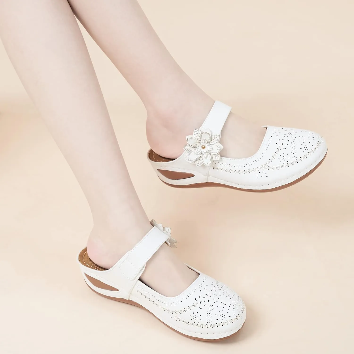 Alicegana Mules for Women Dressy Summer Closed Toe Sandals Casual Slip On Wedge with Adjustable Hook Loop