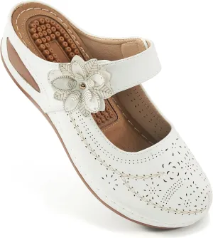 Alicegana Mules for Women Dressy Summer Closed Toe Sandals Casual Slip On Wedge with Adjustable Hook Loop