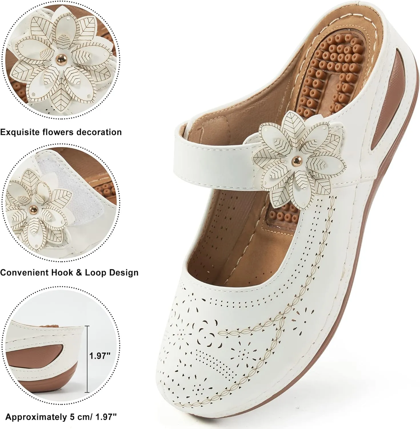 Alicegana Mules for Women Dressy Summer Closed Toe Sandals Casual Slip On Wedge with Adjustable Hook Loop