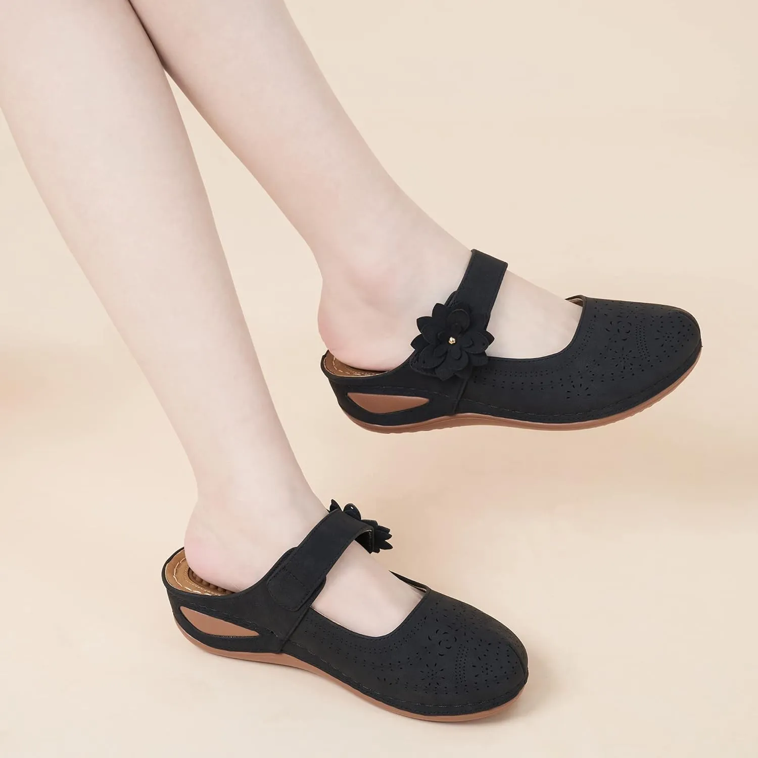Alicegana Mules for Women Dressy Summer Closed Toe Sandals Casual Slip On Wedge with Adjustable Hook Loop