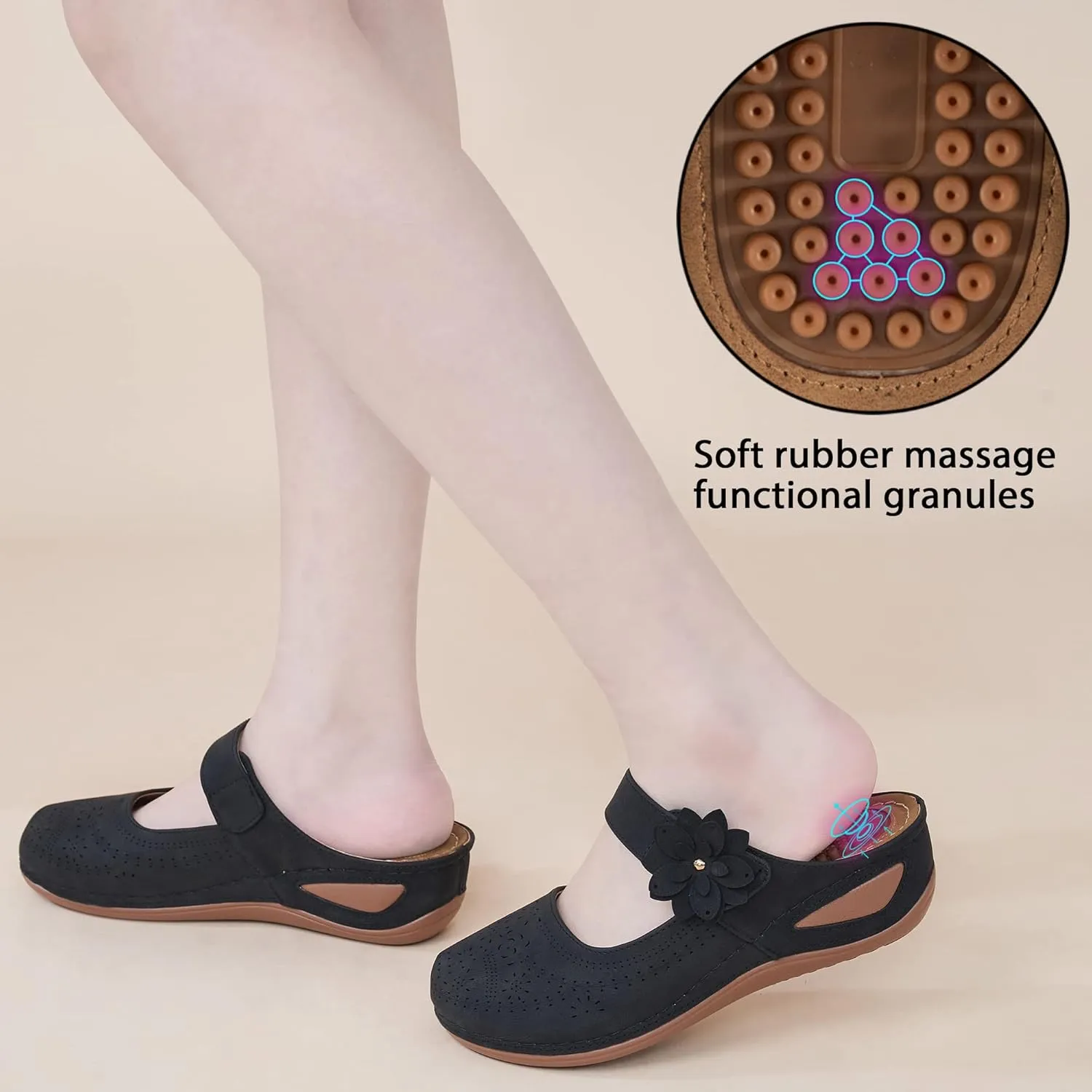 Alicegana Mules for Women Dressy Summer Closed Toe Sandals Casual Slip On Wedge with Adjustable Hook Loop
