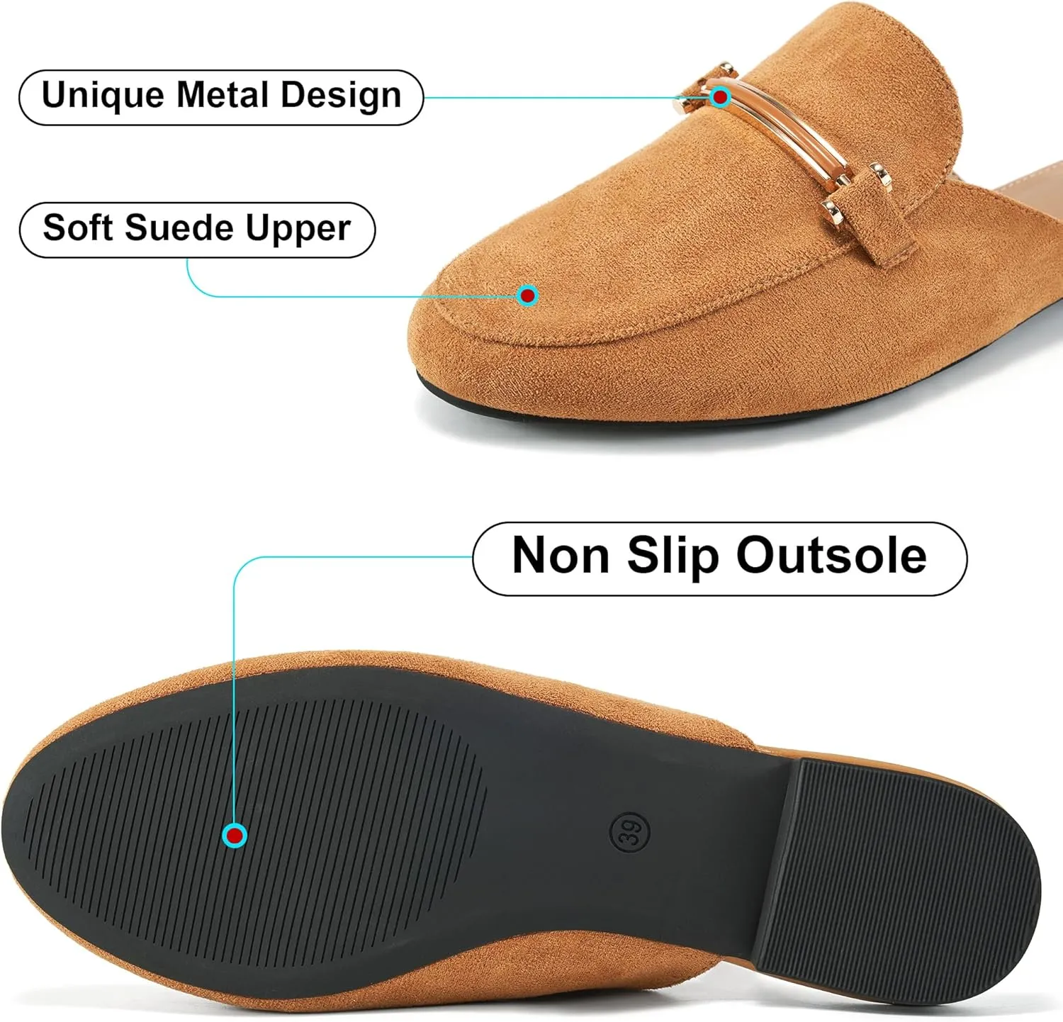 Alicegana Mules for Women Flats Shoes: Comfortable Round Toe Slip on Mules 2025 Dressy Business Buckle Loafers
