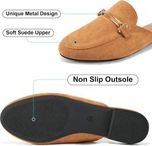 Alicegana Mules for Women Flats Shoes: Comfortable Round Toe Slip on Mules 2025 Dressy Business Buckle Loafers