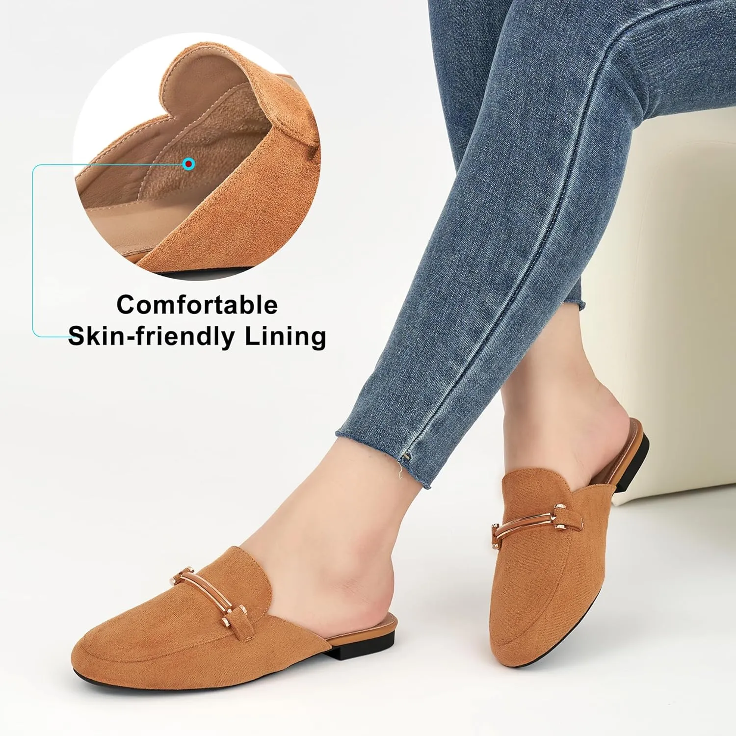 Alicegana Mules for Women Flats Shoes: Comfortable Round Toe Slip on Mules 2025 Dressy Business Buckle Loafers