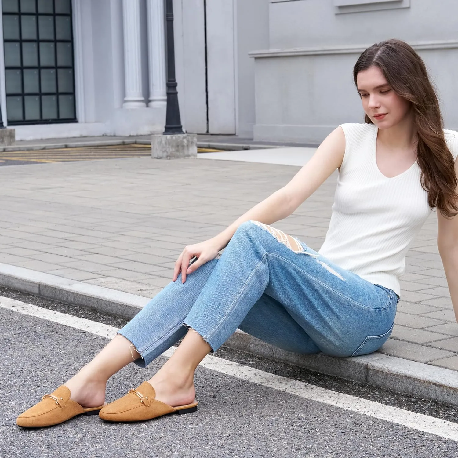 Alicegana Mules for Women Flats Shoes: Comfortable Round Toe Slip on Mules 2025 Dressy Business Buckle Loafers