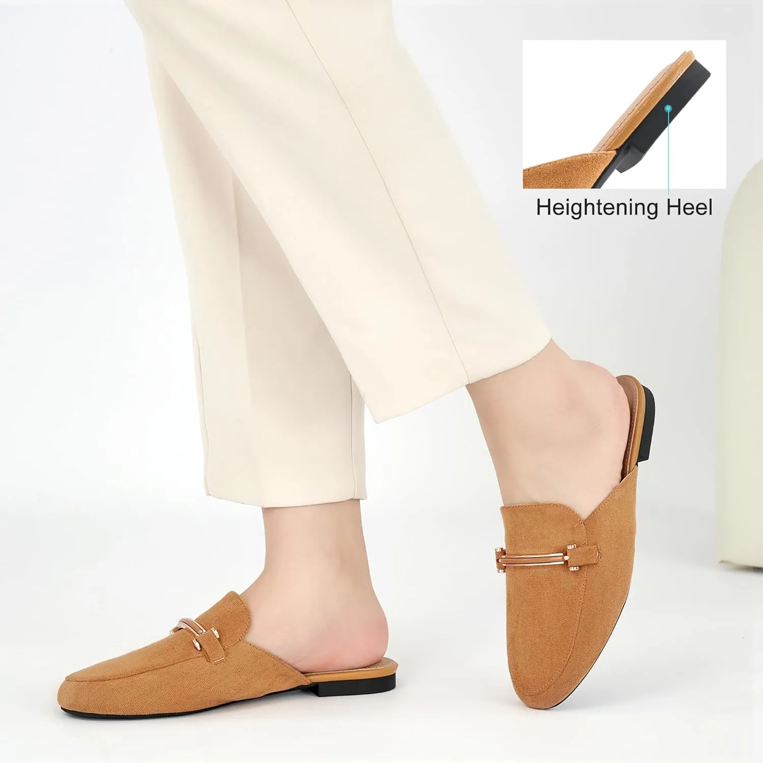Alicegana Mules for Women Flats Shoes: Comfortable Round Toe Slip on Mules 2025 Dressy Business Buckle Loafers