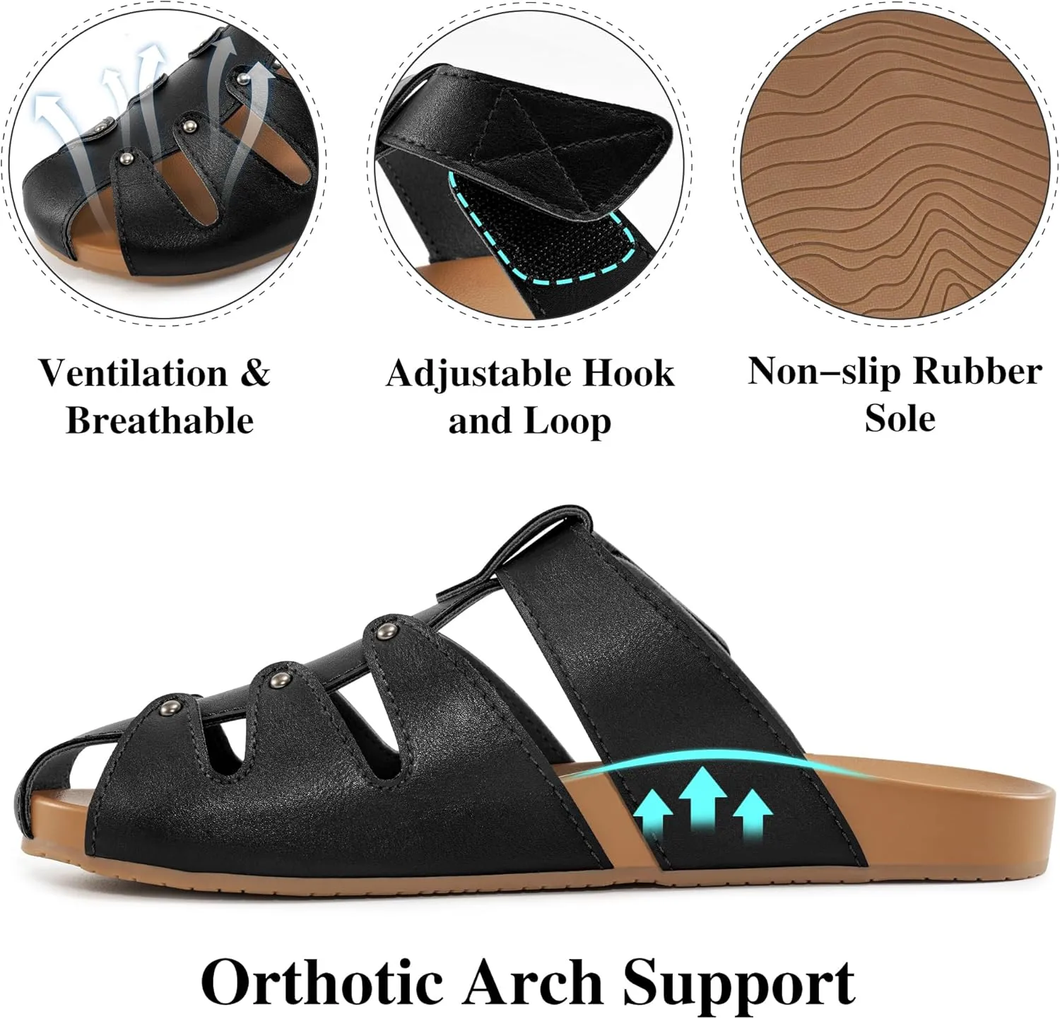 Alicegana Mules for Women Orthopedic Sandals Comfortable Summer Walking Shoes with Arch Support Casual Flat Sandal