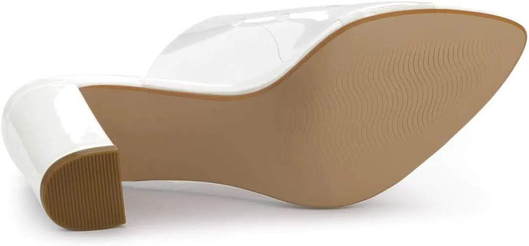 Allegra K Women's Clear Chunky Heel Slides Sandals Mules