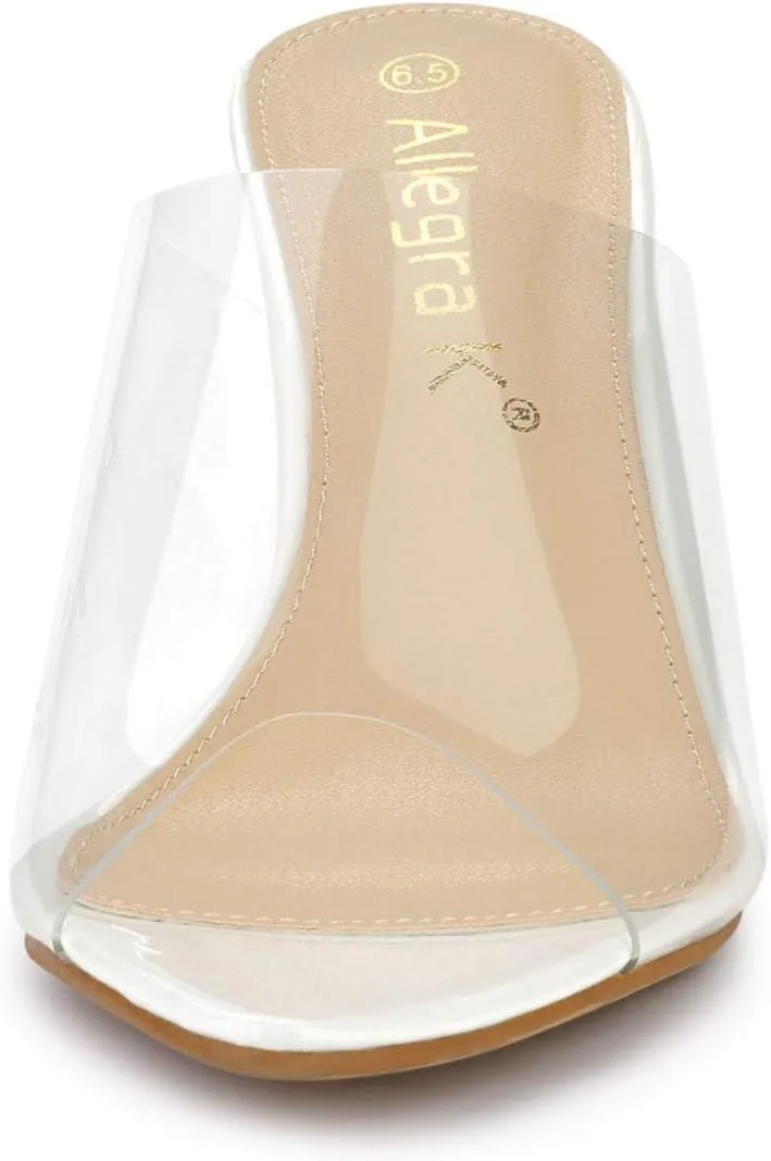 Allegra K Women's Clear Chunky Heel Slides Sandals Mules