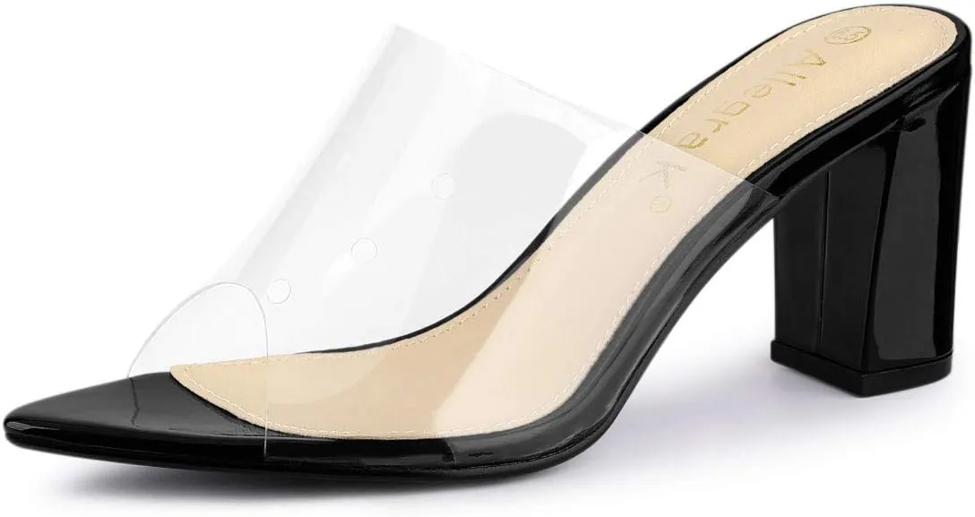 Allegra K Women's Clear Chunky Heel Slides Sandals Mules