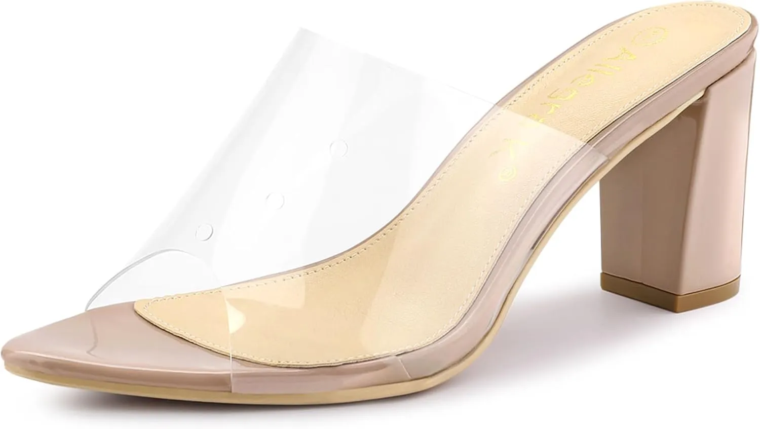 Allegra K Women's Clear Chunky Heel Slides Sandals Mules