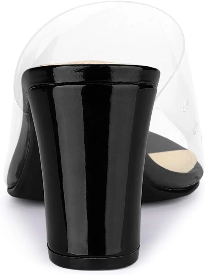 Allegra K Women's Clear Chunky Heel Slides Sandals Mules