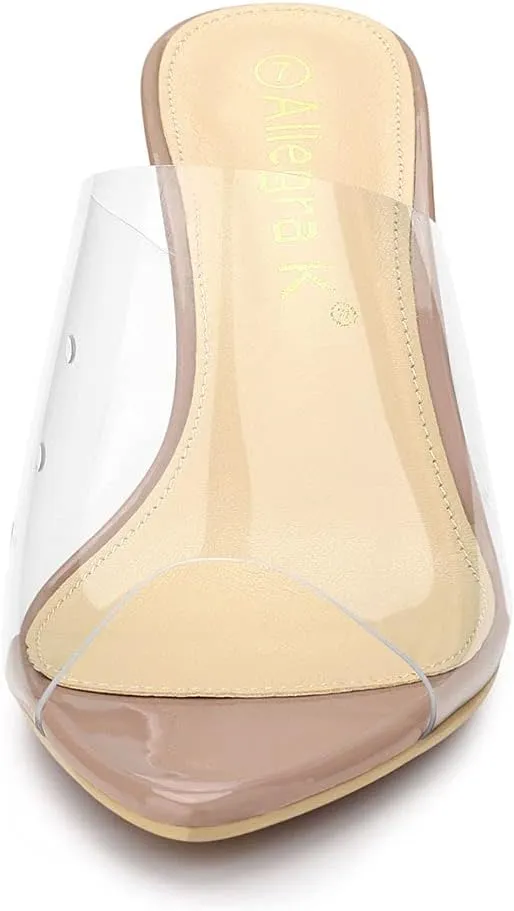 Allegra K Women's Clear Chunky Heel Slides Sandals Mules