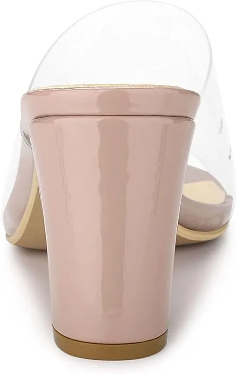 Allegra K Women's Clear Chunky Heel Slides Sandals Mules