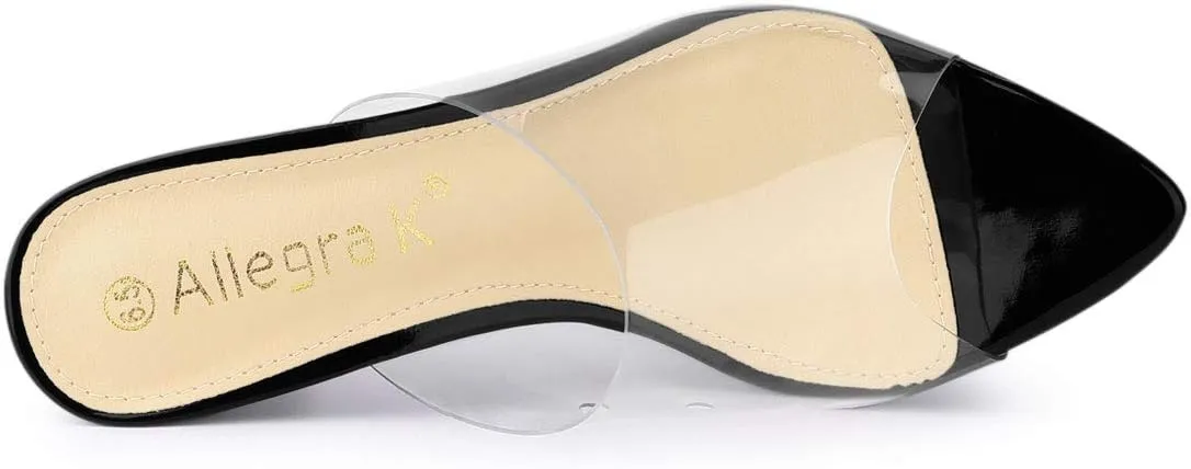 Allegra K Women's Clear Chunky Heel Slides Sandals Mules