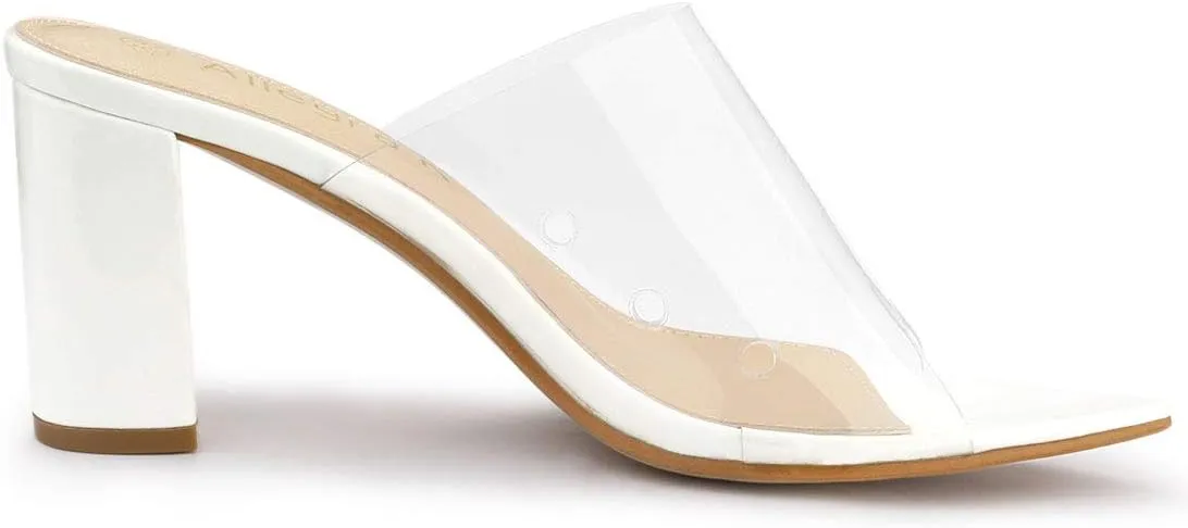 Allegra K Women's Clear Chunky Heel Slides Sandals Mules