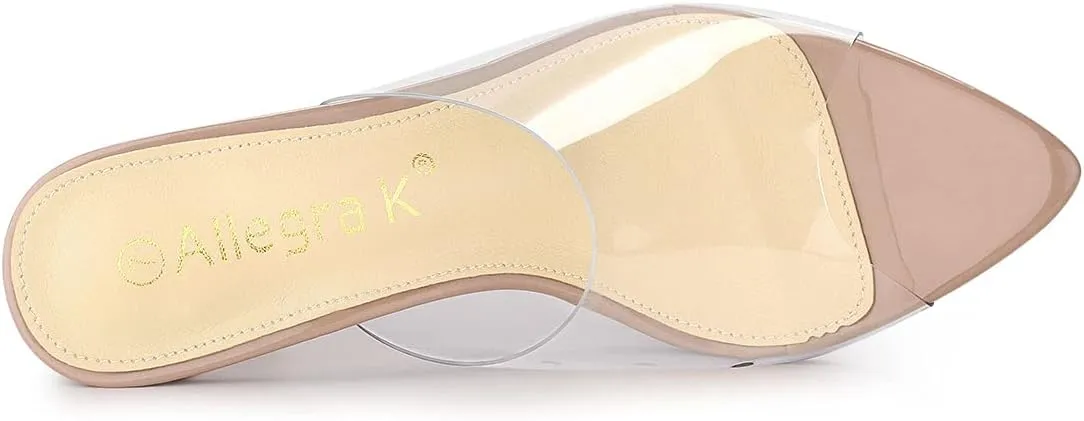 Allegra K Women's Clear Chunky Heel Slides Sandals Mules