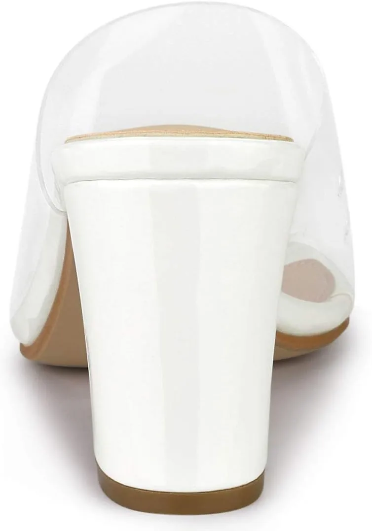Allegra K Women's Clear Chunky Heel Slides Sandals Mules