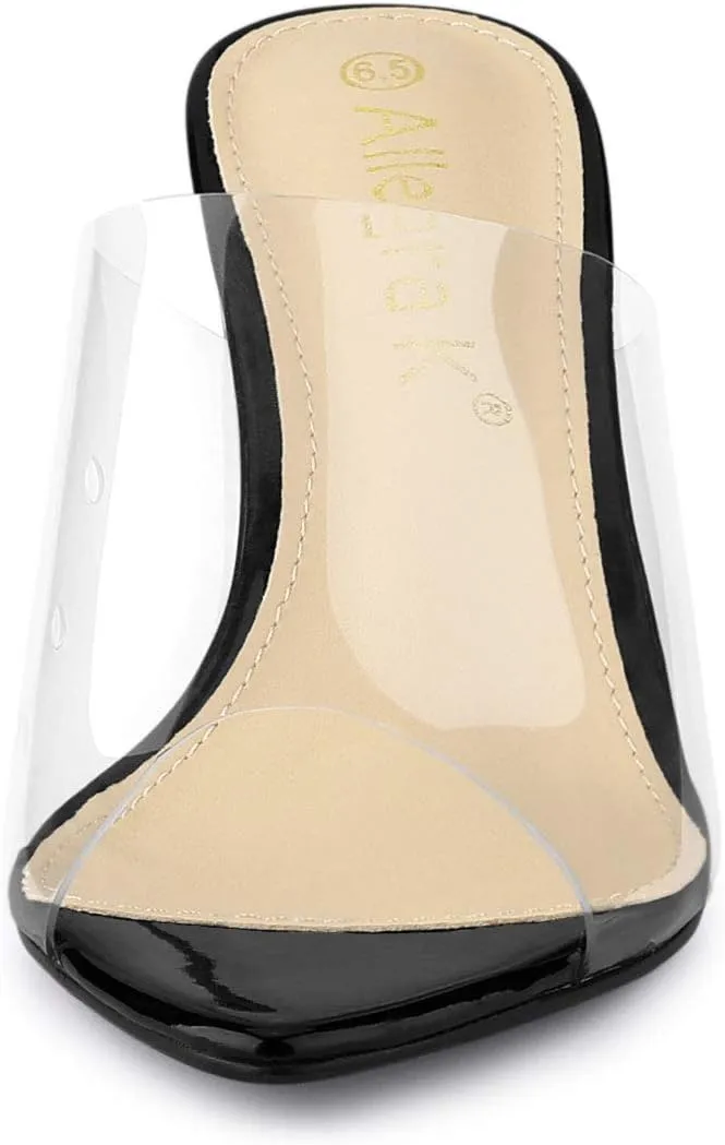 Allegra K Women's Clear Chunky Heel Slides Sandals Mules