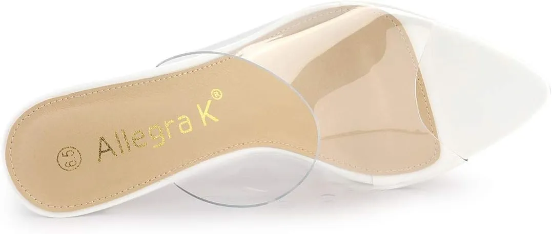 Allegra K Women's Clear Chunky Heel Slides Sandals Mules