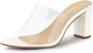 Allegra K Women's Clear Chunky Heel Slides Sandals Mules