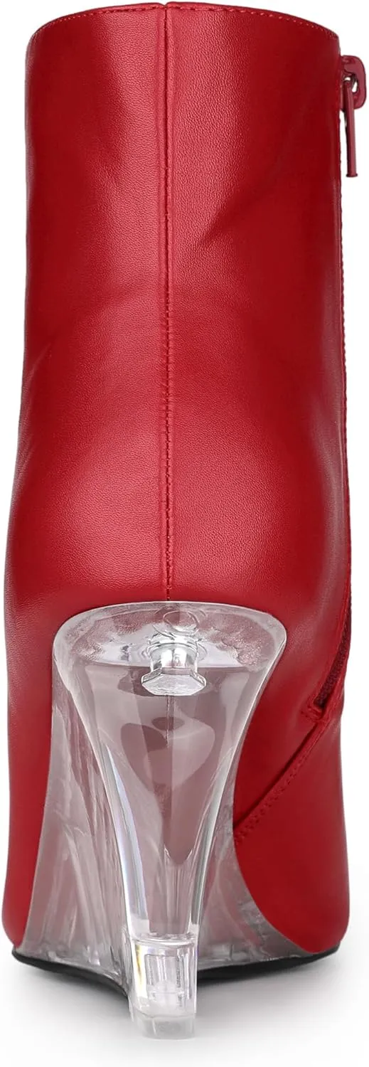 Allegra K Women's Clear Heel Pointed Toe Wedge Heels Ankle Boots