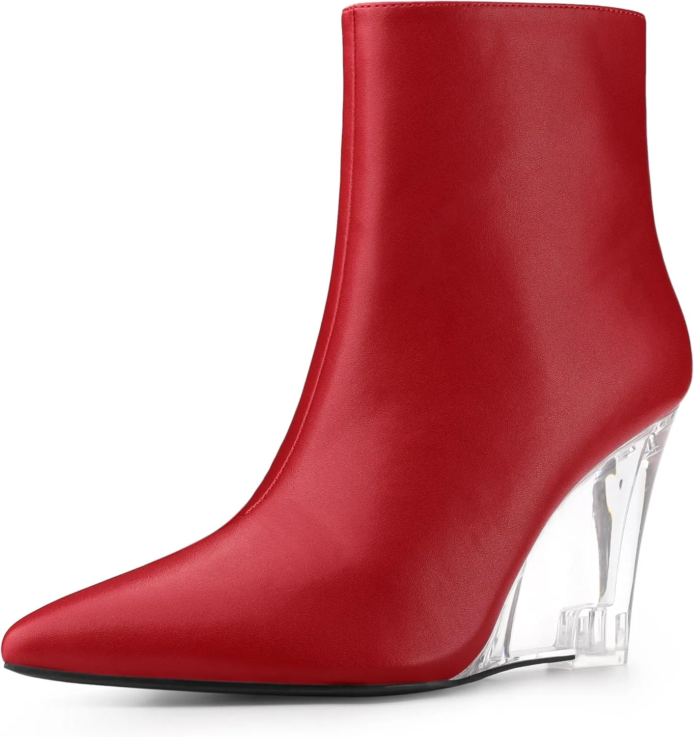 Allegra K Women's Clear Heel Pointed Toe Wedge Heels Ankle Boots