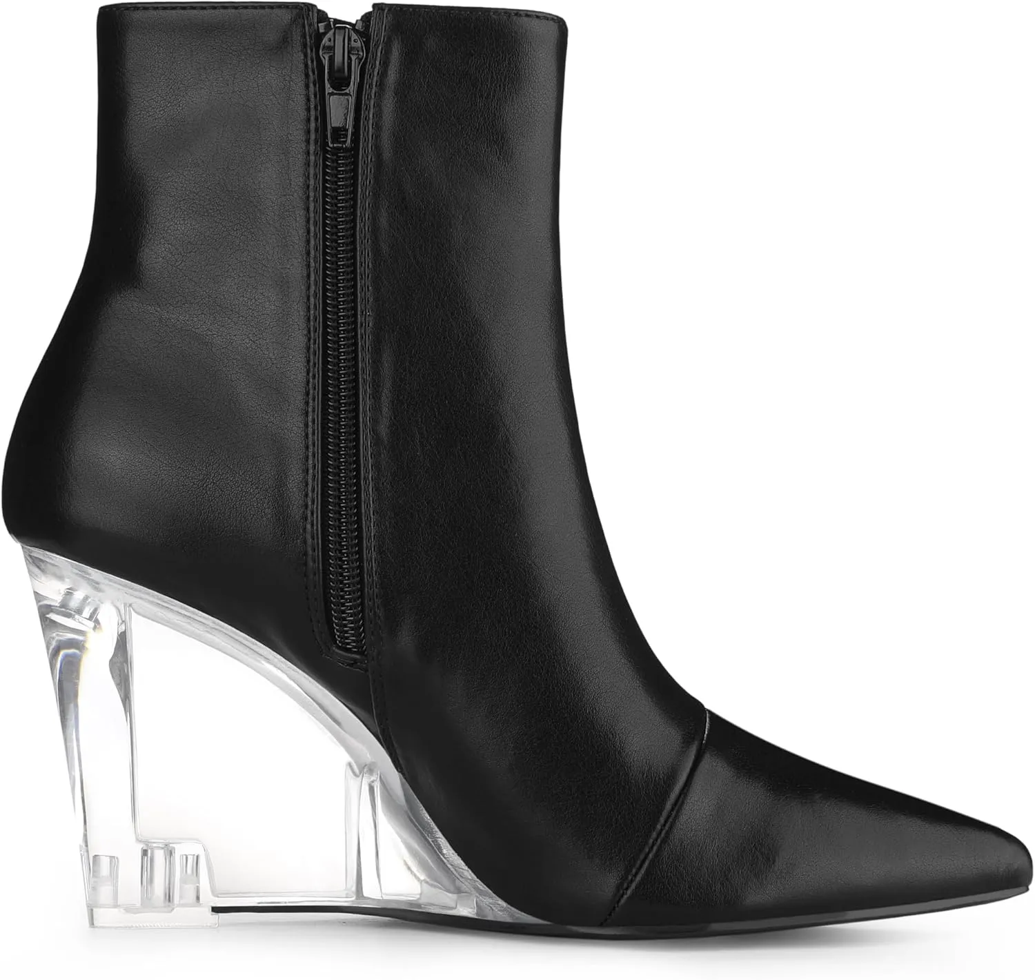 Allegra K Women's Clear Heel Pointed Toe Wedge Heels Ankle Boots