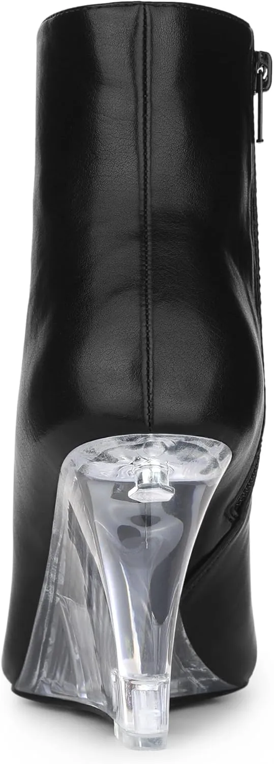 Allegra K Women's Clear Heel Pointed Toe Wedge Heels Ankle Boots