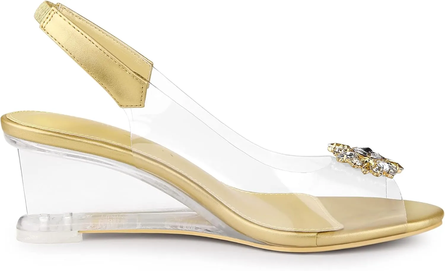Allegra K Women's Clear Slingback Wedges Rhinestone Transparent Peep Toe Heels