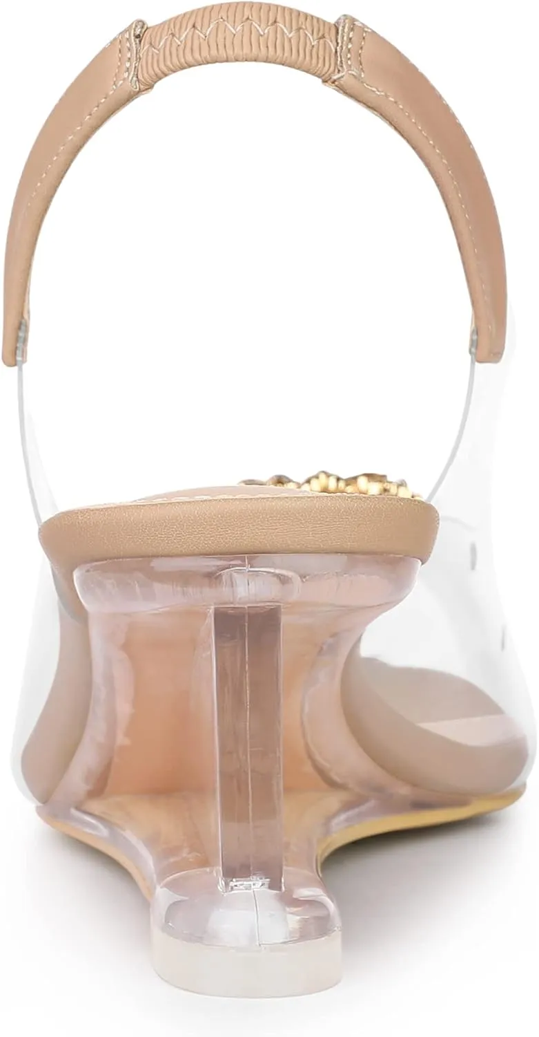 Allegra K Women's Clear Slingback Wedges Rhinestone Transparent Peep Toe Heels