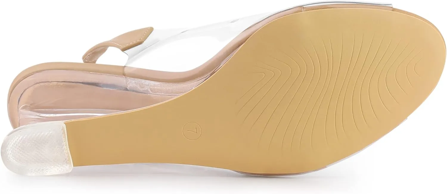 Allegra K Women's Clear Slingback Wedges Rhinestone Transparent Peep Toe Heels
