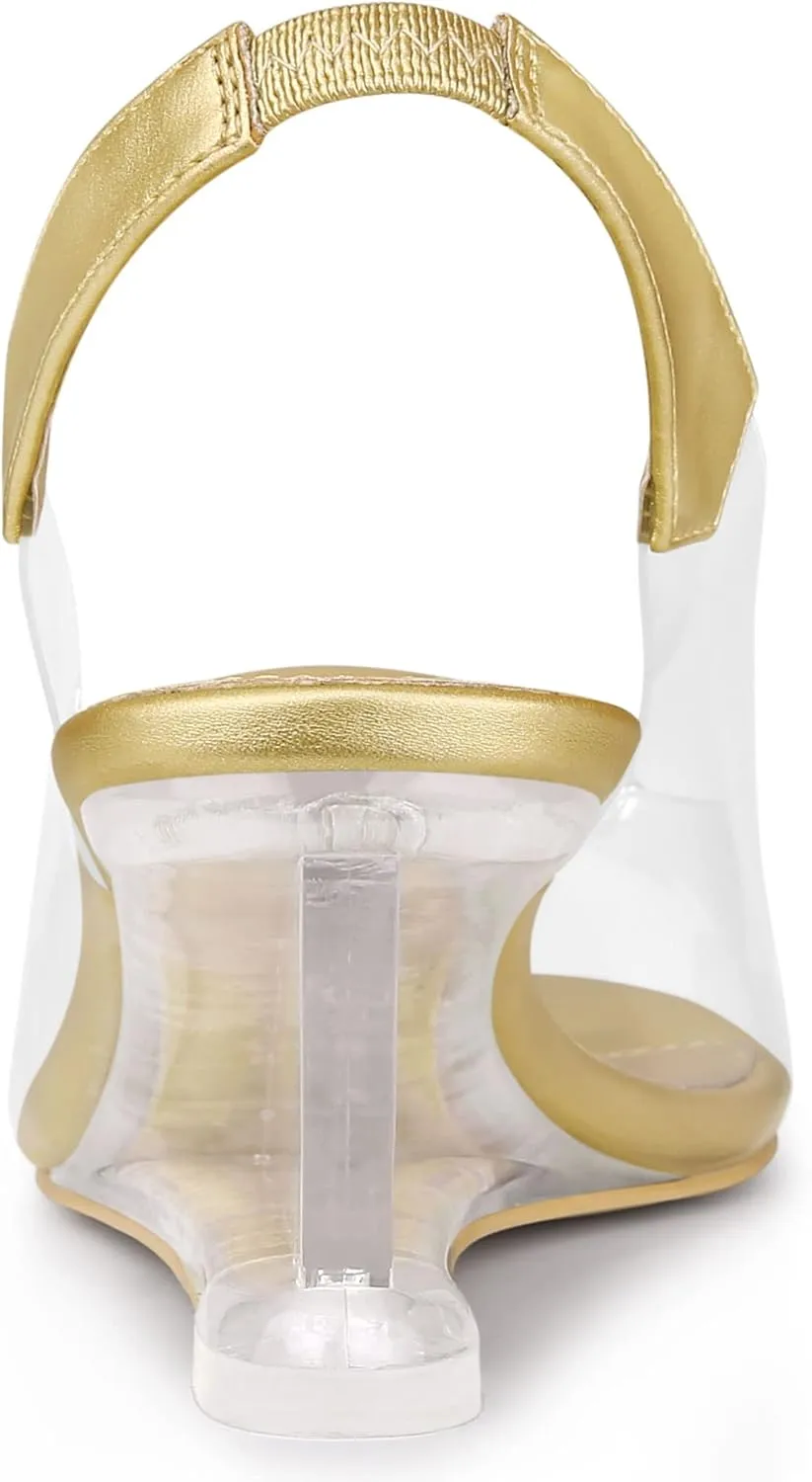 Allegra K Women's Clear Slingback Wedges Rhinestone Transparent Peep Toe Heels
