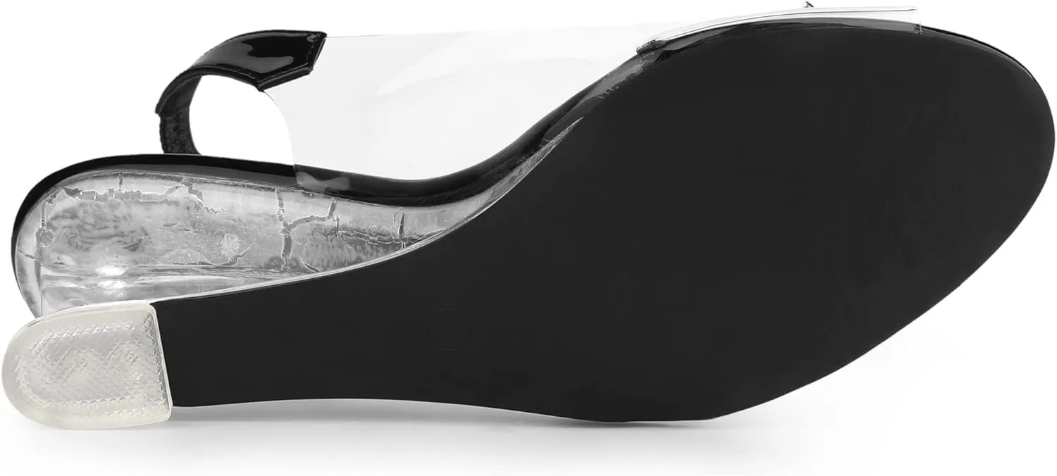 Allegra K Women's Clear Slingback Wedges Rhinestone Transparent Peep Toe Heels