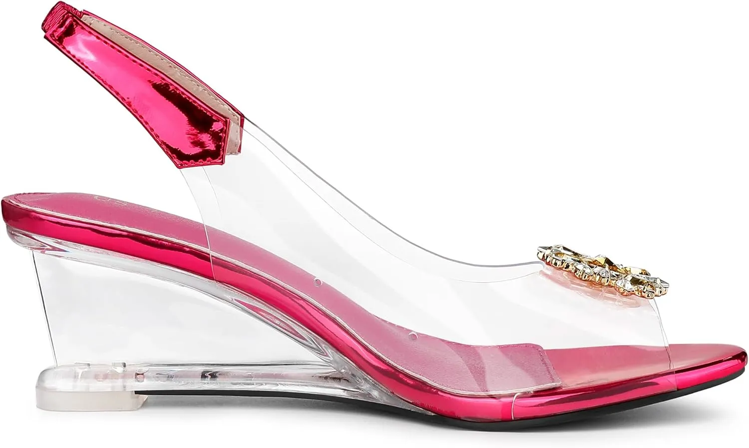 Allegra K Women's Clear Slingback Wedges Rhinestone Transparent Peep Toe Heels